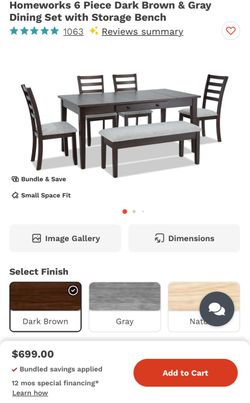 Homeworks 6 Piece Dark Brown & Gray Dining Set with Storage Bench