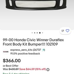 99 -00 Honda Ek Civic Duraflex Front Bumper 
