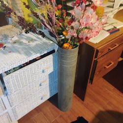 Metal Vase With Fake Flowers