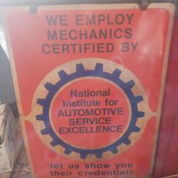 Vintage 1970's Certified By ASE Shop Garage Sign 