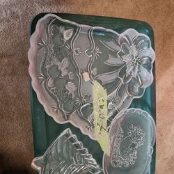 Mikasa Crystal Bell Platter  & Sleigh Platter & Tree Candy Dish