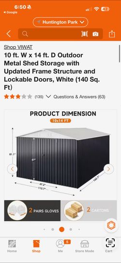 10 ft. W x 14 ft. D Outdoor Metal Shed Storage with Updated Frame Structure and Lockable Doors, White (140 Sq. Ft)