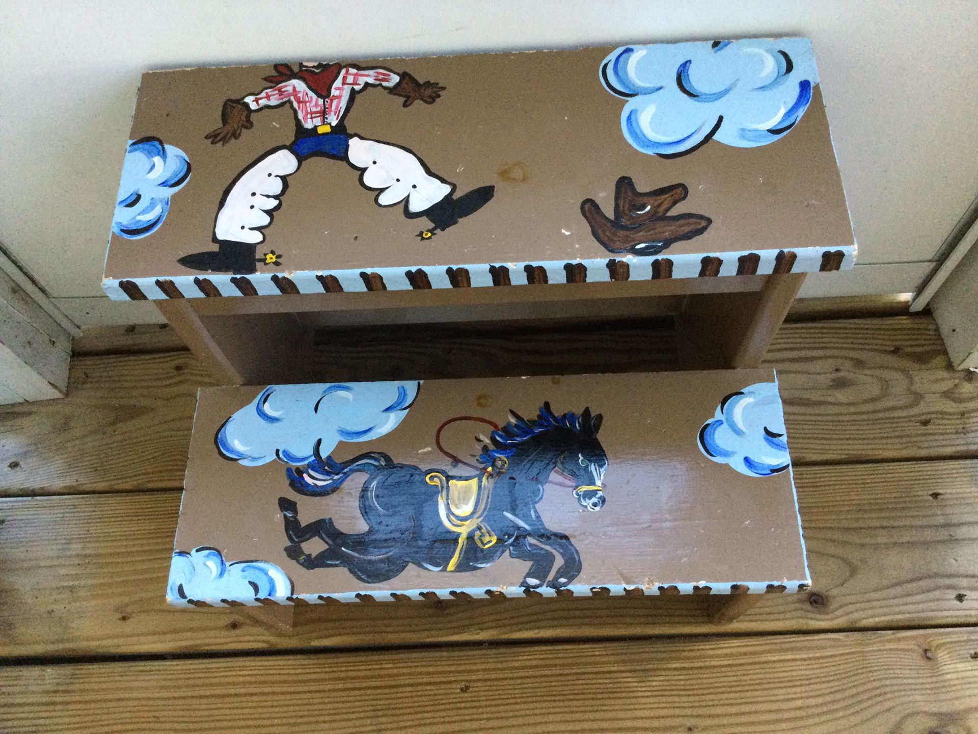 Child’s Wooden Step Stool, Cowboy Motif