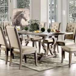 9 Pc Rustic Natural Tone Dining Table Set Brand New In Box 