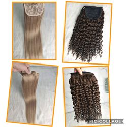 Human hair Ponytails Straight and Deep Curly