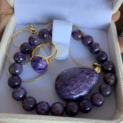 Genuine crystal high quality charoite jewelry set in silver s925, new with gift box