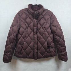 Eddie Bauer Goose Down Jacket  Brown Quilted Faux Fur Collar Warm EB650 XL
