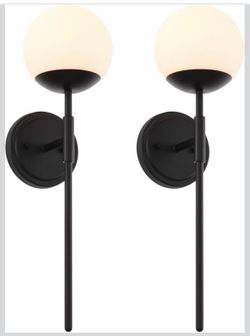 Ntsunxeko Black Wall Sconces Set Of 2, Modern Milk Glass Wall Mounted Lights, Matte Black Globe Wall Lights, Wall Lamps For Bathroom Bedroom Living Ro