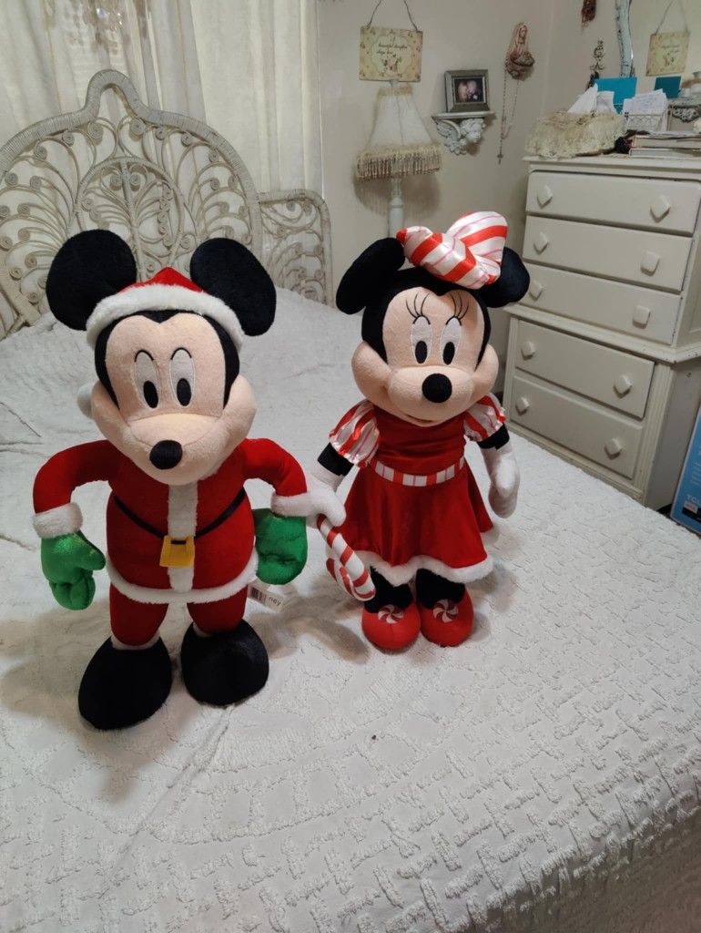 Disney Christmas Posable Mickey Mouse & Minnie Standing Plush 24"