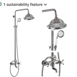 gotonovo Bathroom Exposed Shower Faucet Outdoor Shower System 8 Inch Rainfall Shower Head Set with Tub Spout and Handheld Spray Double Cross Handles W