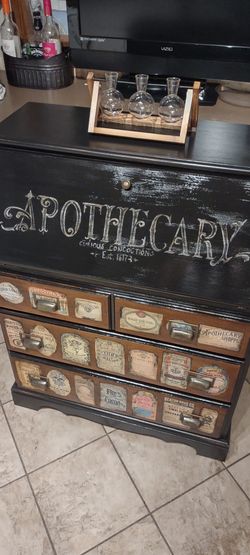 Apothecary Antiqued Secretary Desk Dresser Table Bar 