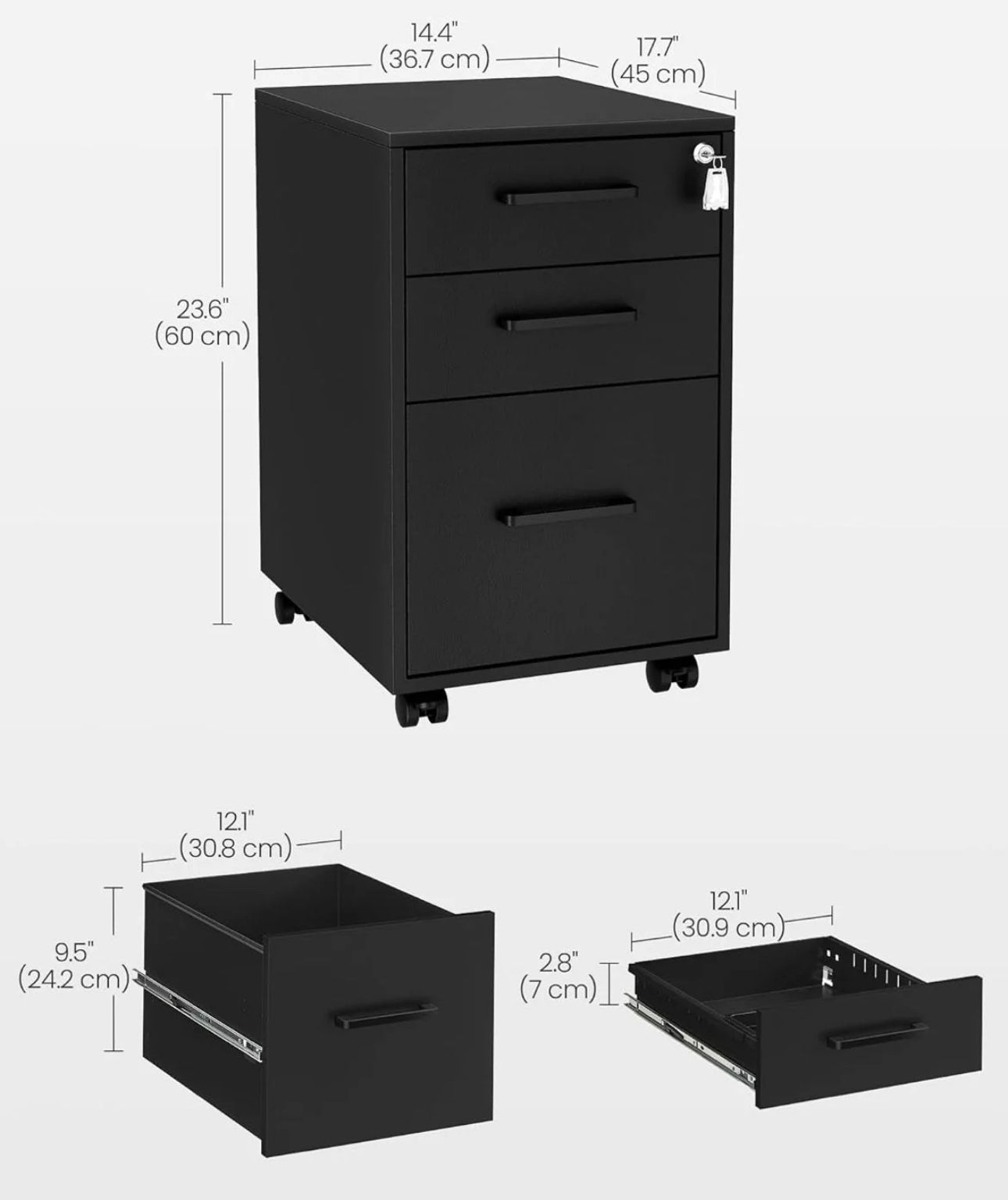 SONGMICS Metal File Cabinet w/ Wheels and Handles - Black ***dent***