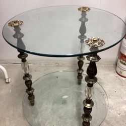 Glass And Metal Round Antique End Table 