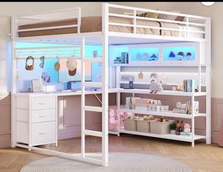 White Full bed with desk