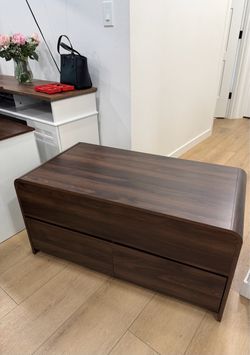 Dark Walnut Coffee Table with Storage Drawers – Modern Wooden Living Room Table