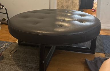 Large Circular Pebbled LEATHER Ottoman