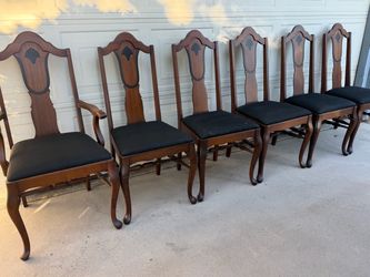 Set of 6 Vintage Queen Anne Dining Chairs - Solid Wood