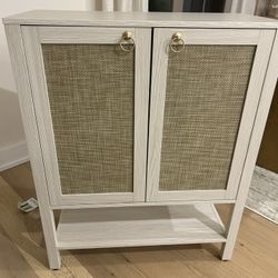 Brand New! Entryway Cabinet White Wash With Rattan!