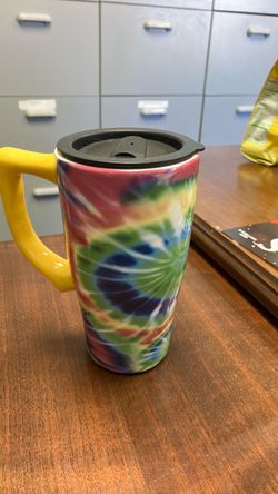 Tie-Dye Travel Mug with Yellow Handle