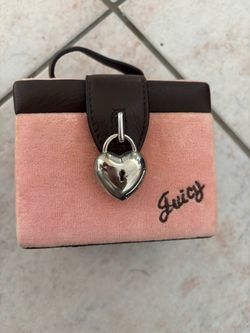 Y2K Juicy Couture velour vintage train case Rare Heart Lock logo Jewelry Box accessory