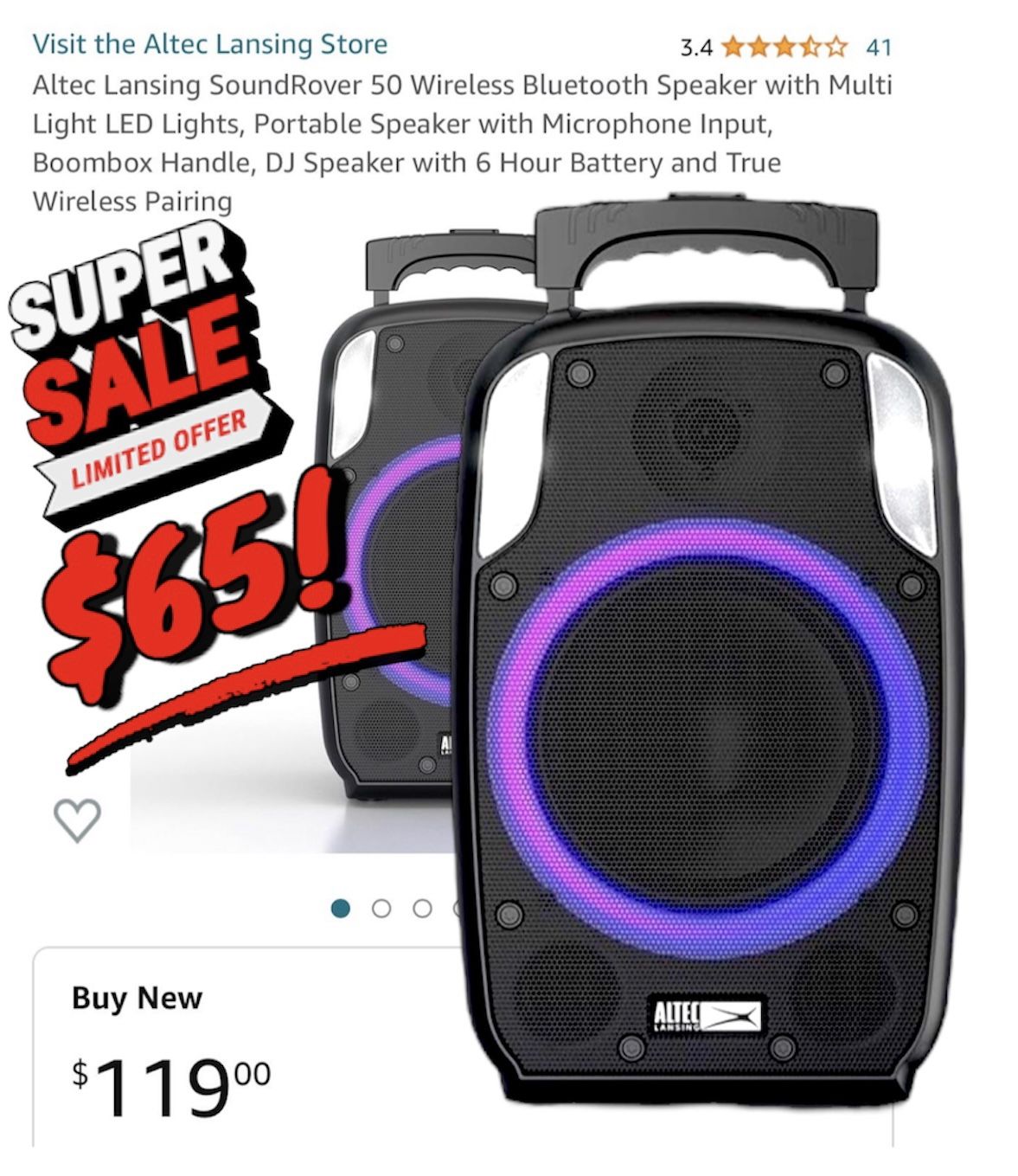 Altec Landing Party Speaker Soundrover 50 Watts Loud! Clear! Bass! Paid $120 New Amazon