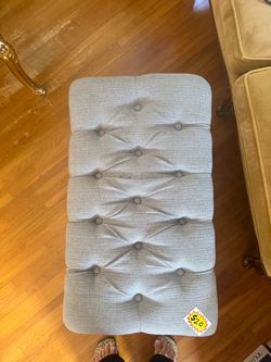 Gray Tufted Fabric Ottoman
