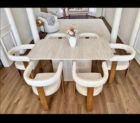 6 Faux Travertine Table & 6 Chairs