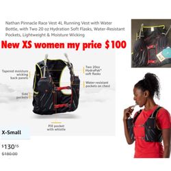 New Nathan Pinnacle Race Vest XS women 4L Running Vest with Water Bottle, with Two 20 oz Hydration Soft Flasks, Water-Resistant Pockets, Lightweight &