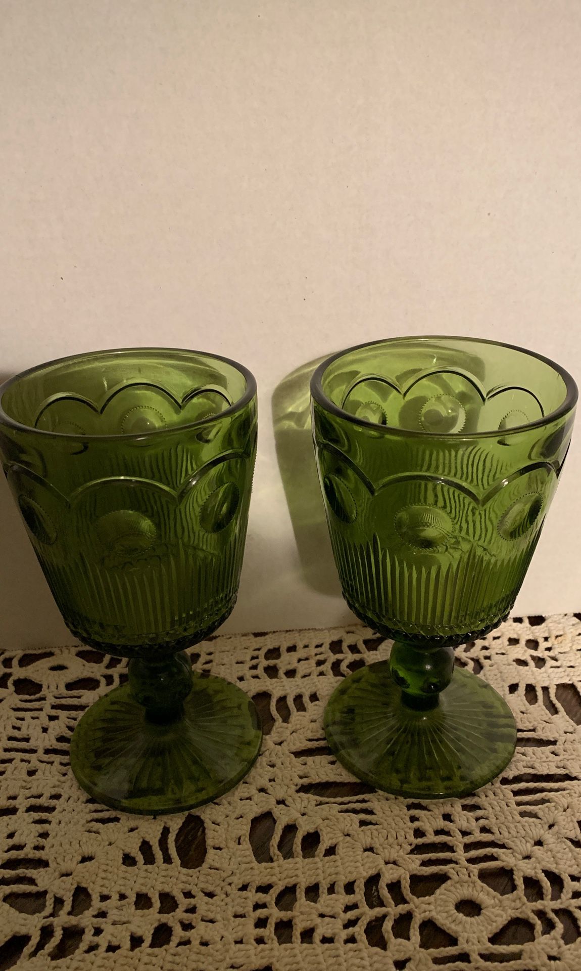Two Vintage Thumbprint Green Glasses