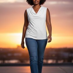 NEW INC White Tank Top Women’s Petite XL  sleeveless scoop neck NWT