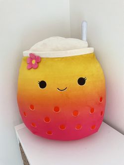 Squishmallow Bergit the Pink And Orange Ombre Boba Tea Plush Toy