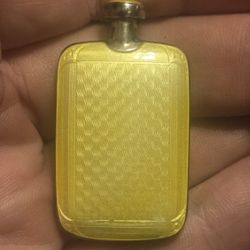 Antique Guilloche Enamel Sterling Silver Perfume Flask with Dauber