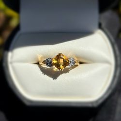 Jewelry 10k solid yellow gold citrine diamonds  1.31CTW ring sz 7.25