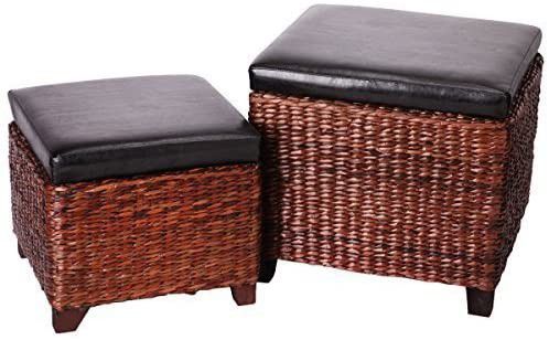 Premium Material Set of 2 Cube Shaped Storage Footrest Stool Ottoman Bench