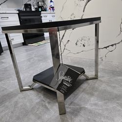 Ashley Furniture Modern Black Wood & Glass Side Table - 2 available