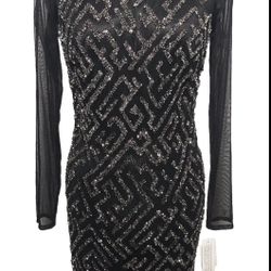 Aidan Mattox Dress Geometric Black Beaded  Cocktail, Party, Evening 6