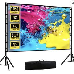Brand New Unopened   Florascent 150" Projector Screen with Stand, 16:9 4K HD Portable Outdoor Projector Movie Screen for Home Backyard Theater