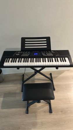 RockJam RJ5061 61-Key Electronic Keyboard Black Built-in Speakers Bench Stand