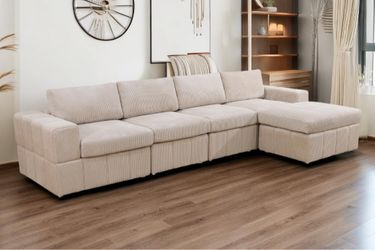 New Beige Corduroy Fabric Sectional 