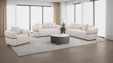3PCS FABRIC UPHOLSTERED ROUND SOFAS SET BEIGE (CO508961) $1899 FREE LOCAL DELIVERY   