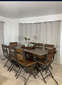High Dining Rustic Industrial Table & 6 Chairs ASHLEY FURNITURE