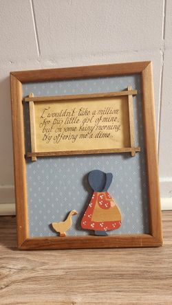 Vintage Folk Art Framed Wall Décor - Sunbonnet Girl & Goose