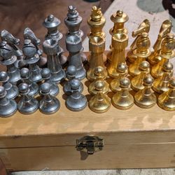 Vintage Metal Chess Set w Box