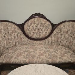 Reapolstered Rose Carved Victorian Reprod Sofa