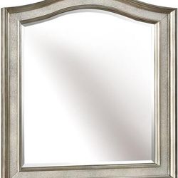 Bling Game 204188 36" x 40.5" Vanity Mirror with Arched Top, Beveled Edge and Molded Frame in Metallic Platinum Color