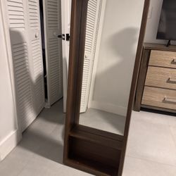 Full Length Shelving System Mirror Brown Color Beautiful Solid Wood