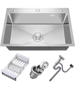 32 x 18 Inch Drop in Kitchen Sink, Nano-Coated Topmount Single Bowl Stainless Steel Sink with Drain Kit Baskets