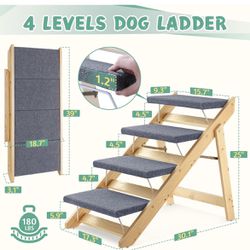 😀 PIAOMTIEE 2in1 Dog Stairs Ramp, Wooden Portable Pet Steps, Foldable 4 Levels Dog Ladder for High Bed, Couch, Car, Pet Step Stool 
