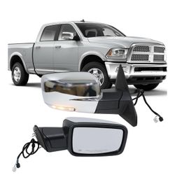 Passenger Side Mirror Compatible with 2013-2018 Dodge Ram 1 3500 Mirrors with Heated Puddle Lamp Tuning LED Signal Power Fold (Chrome)