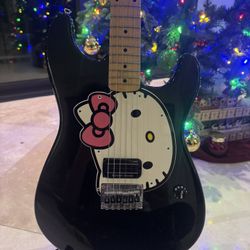 Black Squier Hello Kitty With Custom Seymour Duncan SH-13 Dimebucker Bridge Humbucker Pickup - Black
